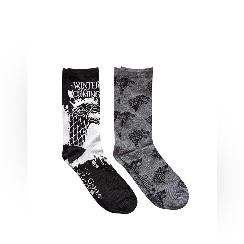NWT Game of Thrones Mens 2pk Winter is Coming wolf socks HBO